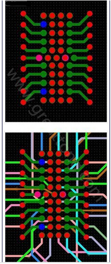 焊盤內(nèi)過孔用于內(nèi)部，而外部引腳在0.5mm柵格上扇出-深圳宏力捷