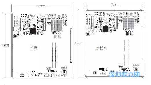 如圖11所示在兩種拼板中PCB單元的邊條位置不同，拼板1中邊條在長(zhǎng)邊方向，而拼板2中邊條在短邊方向-深圳宏力捷