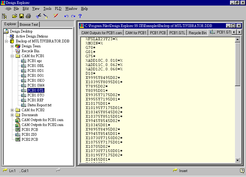 要檢查各Gerber輸出文件，則在瀏覽器中打開(kāi)CAM Output for PCB1，即可看到一系列Gerber輸出文件。