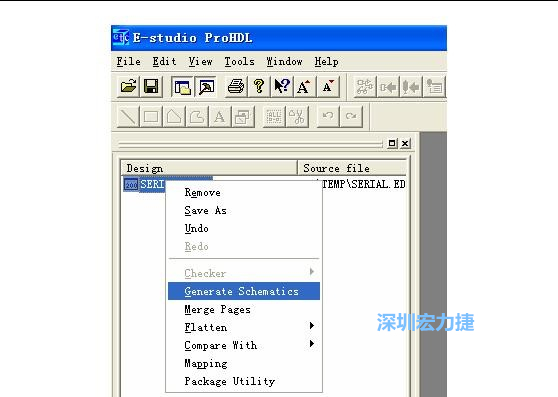 4．右鍵點(diǎn)擊 Serial.EDF 文件，選擇 Generate Schamatics：