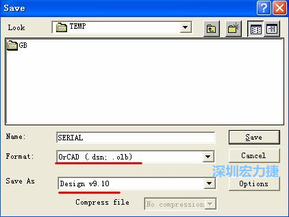 選擇菜單 File－Save As，輸出格式選 ORCAD 9.10。