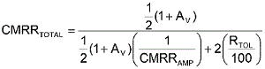 方程式1是從理想運算放大器的CMRR等式中匯出，其中CMRRAMP被假定為非常大(無窮大)。